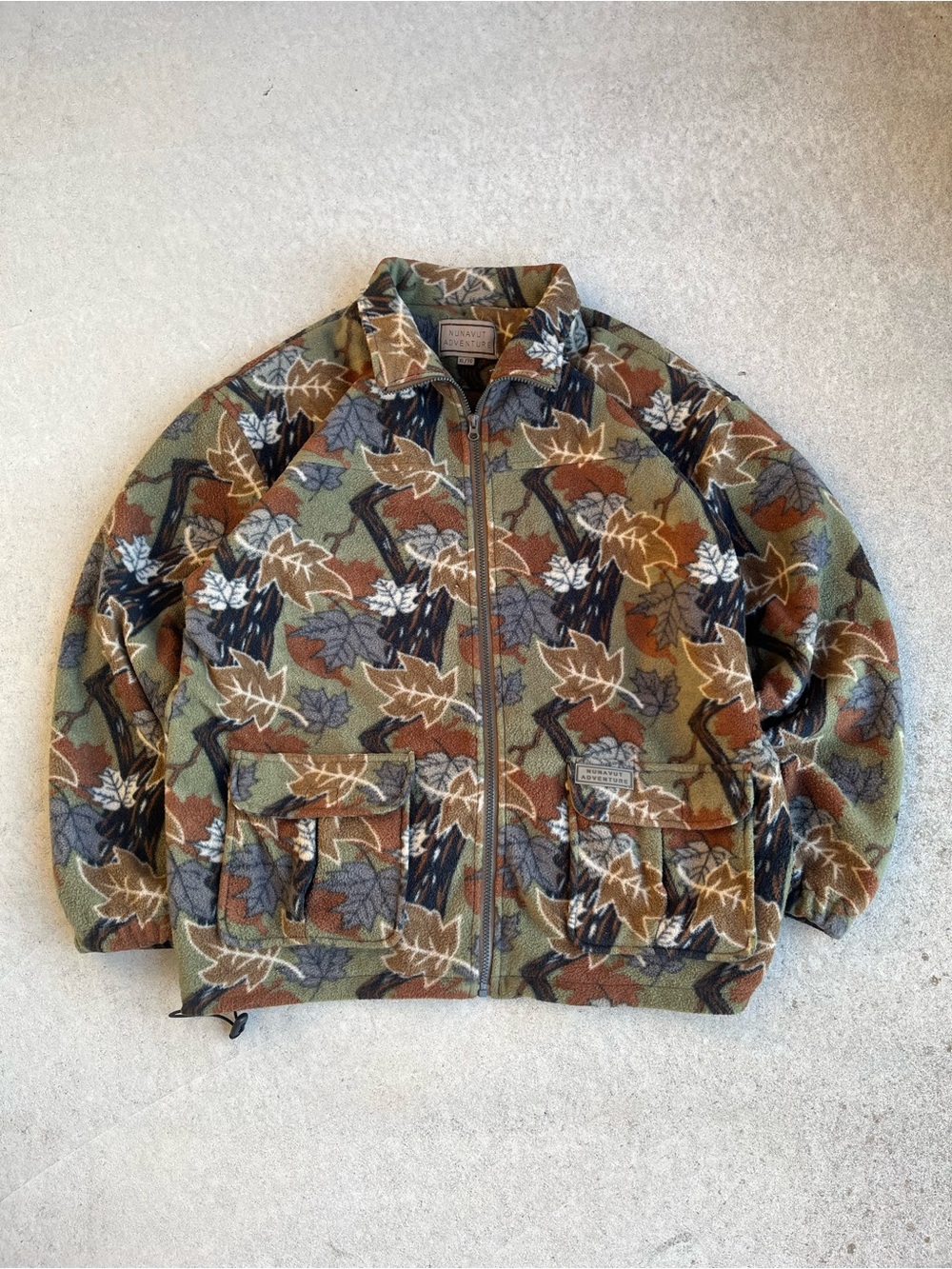Leaf-Print Fleece Zip Jacket - Olive/Brown